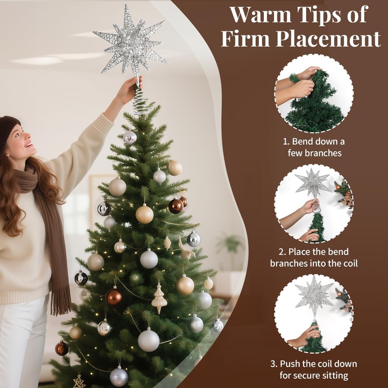 Lewondr Christmas Star Tree Topper, USB Powered Remote Controlled 11