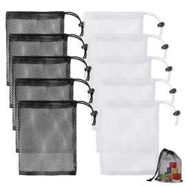 Mesh Drawstring Bags 10 Pcs Set Toy Storage Bags Mesh Bags Small Drawstring Bag Black and White Toy Bags Small Mesh Drawstring Bags for Golf Balls Small Toys Candies Toiletries(14 * 19cm,15 * 20cm)