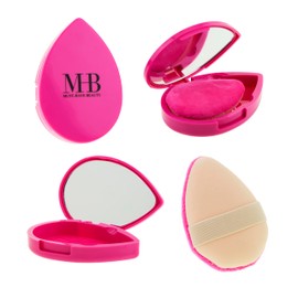 2pc Dual-Sided Beauty Puff with Carrying Case & Matching Mirror for Flawless Application | Professional Beauty Blenders For Flawless Makeup Application, Pink Makeup Sponge w/Holder