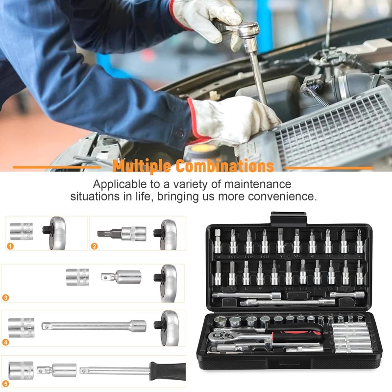 Faankiton 53-Piece Socket Spanner Set, Ratchet Box 1/4 Inch Socket