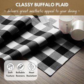 Native Fab - Camino de mesa a cuadros de búfalo 100% algodón, 13 x 102 pulgadas, decoración de mesa de comedor para interiores y exteriores, decoración de fiesta en casa de campo, color blanco y negro