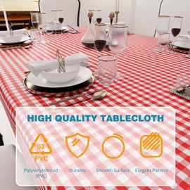 Rectangular Waterproof PVC Tablecloth, Tablecloth for Dining Room, Garden, Party, Weddings or Household, Checked Red, 140 x 200 cm