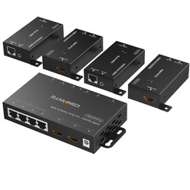 CENMATE 1x4 HDMI Extender Splitter, Up to 165FT Over CAT5e/6/7, 8 Channel Transmission with 1 HDMI Loop Out, Supports IR, 3D, HDCP, EDID, POC