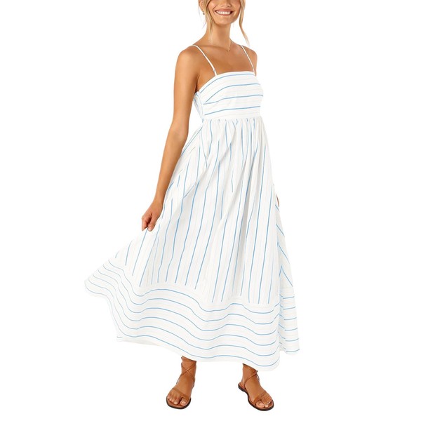 utcoco Womens Summer Striped Back Smocked Maxi Sundresses Spaghetti Strap