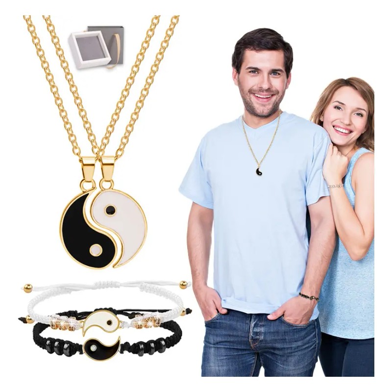 Collar Pulseras Yin Yang Juego Pulseras Ajustable