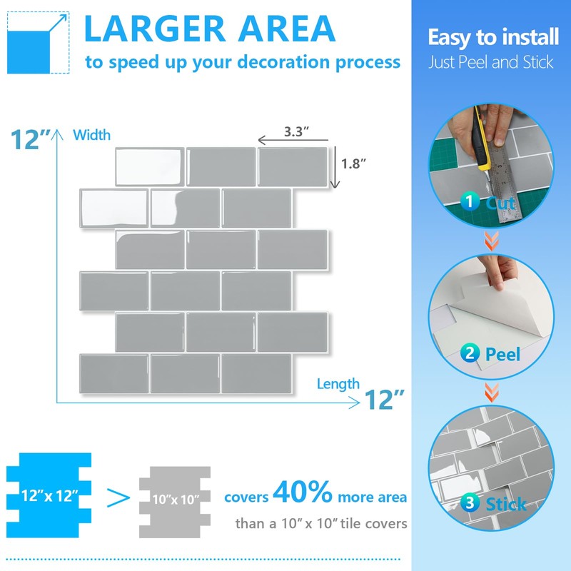 STICKGOO 1-Sheet Subway Tiles Self Adhesive Kitchen Splashbacks, Peel and