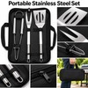 3-Piece Stainless Steel BBQ Grill Tool Set for Outdoor Cooking