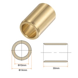 sourcing map Pack of 2 Sleeve Bearings 10 mm x 14 mm x 30 mm Rolled Oil Free Bushings Brass Alloy