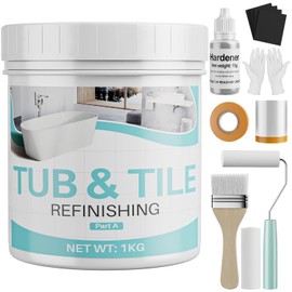 Tile Paint, 35oz Tub and Tile Paint Refinishing Kit with Tools and Hardener, Easy to Use for Countertop Bathroom Bathtub Kitchen Sink, Semi-Gloss White, Low Odor，50-55sq.ft