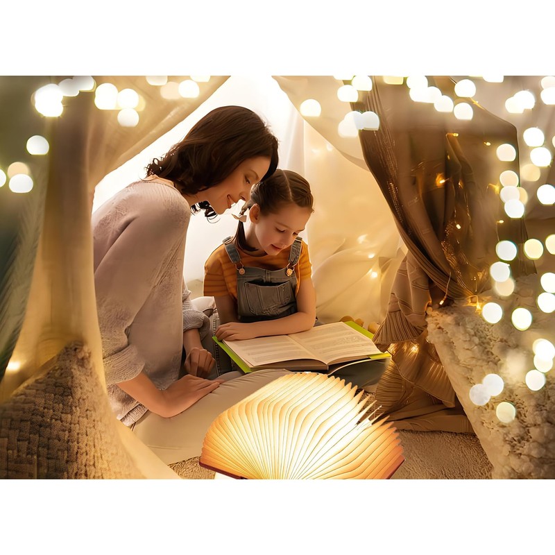 5.7 Inch Wooden Book Lamp, Multicolor Folding Book Lamp Automatically