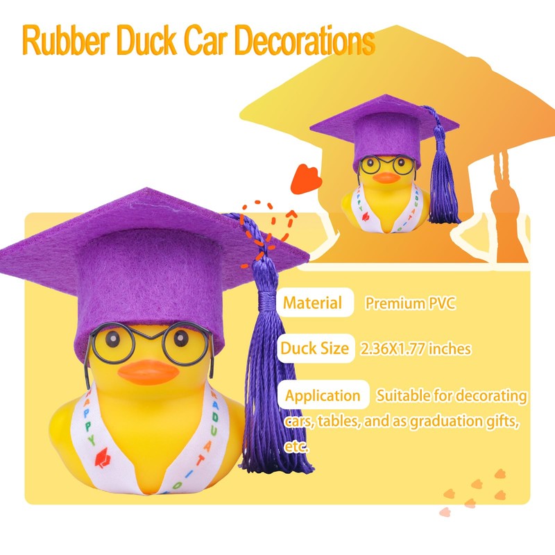 CoFuBcad Graduation Duck Car Ornament Yellow Rubber Duck Car Dashboard