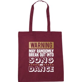 Hippowarehouse Warning May Randomly Break Out Into Song and Dance Tote Shopping Gym Beach Bag 42cm x38cm, 10 litres