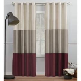 EXCLUSIVE HOME Chateau Striped Faux Silk Grommet Top Curtain Panel Pair, 54"x96", Burgundy Taupe