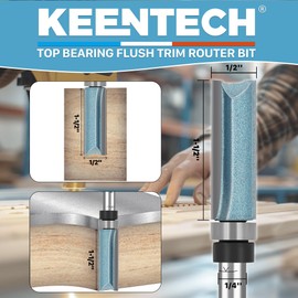 KEENTECH 6PCS Router Bits Set 1/4" Shank, Flush Trim Router Bit, Top Bearing Carbide Tipped Pattern Bit, Template Straight Heavy Duty Woodworking Trimming Cutting Tool, 1/2" Diameter 1-1/2" Depth