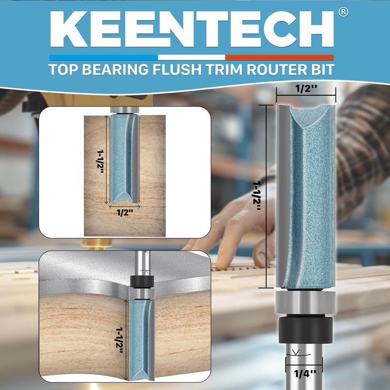 KEENTECH 6PCS Router Bits Set 1/4" Shank, Flush Trim Router