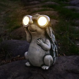 Juliahestia Garden Hedgehog Figurines Animals - Outdoor Decor Solar Lights Lawn Ornament Concrete Critters Cement Statues Cute Resin Yard Sculpture Creature Gifts for Women Lover