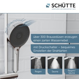SCHÜTTE Samoa Rain Hand Shower, Velvet Jet Technology, Shower Head with Over 300 Nozzles, 3 Adjustable Jet Types, Anti-limescale Shower Head for Shower, Chrome