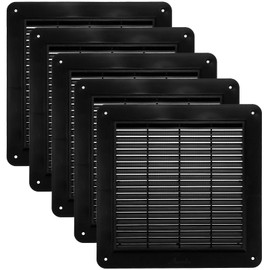 Vent Systems 10" x 10" Inch Black Plastic Vent Cover - 5 Pack - Louvered Square Air Duct Register Plate with Built-in Mesh Screen - HVAC Ventilation Grille for Kitchen, Bathroom - Indoor & Outdoor Use