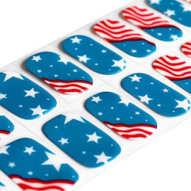 YIZHUO Patriotic Semi-Cured Gel Nail Strips Kit - 4th of July Nail Art Designs with 20 Salon-Quality Stickers, Easy DIY Manicure at Home (UV/LED Lamp Required)