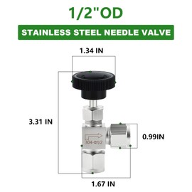 TAISHER 1PCS 304 Stainless Steel Compression Tube Square 90 Degree Needle Valve 1/2"" Tube OD x 1/2"" Tube OD For Flow Control Water Gas Oil, Silver