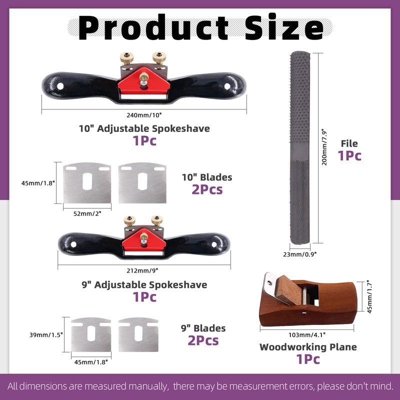 Swpeet 8Pcs 9" 10" Adjustable Spokeshave with Replacement Blades and