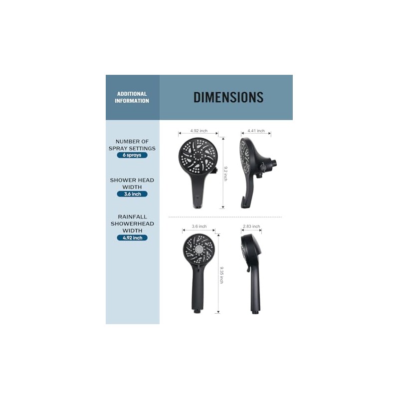 Cobbe High Pressure 3-Way Shower Head Combo, Hand Held Shower