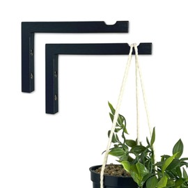 EvenWood 2-Piece Set of Plant Hooks for Wall - L-Shaped Mounted Wooden Plant Hook - Indoor and Outdoor Bracket Plant Hanger for Planters, Lanterns, Bird Feeders and Plant Basket (Black)