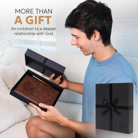 Prazoli Leather Christian Prayer Journal For Men - All Year Bible Journal Scripture Notebook & Daily Gratitude Devotional Planner for Bible Journaling | Religious Jesus Inspirational Gifts for Church