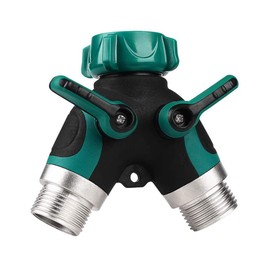 Shiwaki 1 in 2 Way Garden Hose Splitter, Outdoor Utility Y Valve Hose Connector, Comfortable Rubberized Grip Faucet Adapter Double pass shunt