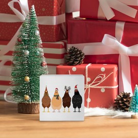 Nvotell Christmas Chicken Wooden Sign - Christmas Chicken Wooden Box Sign,Christmas Rustic Chicken Box Sign For Farmhouse Bedroom Decor Christmas Wooden Box Sign Gifts For House Decoration,5x5 Inch