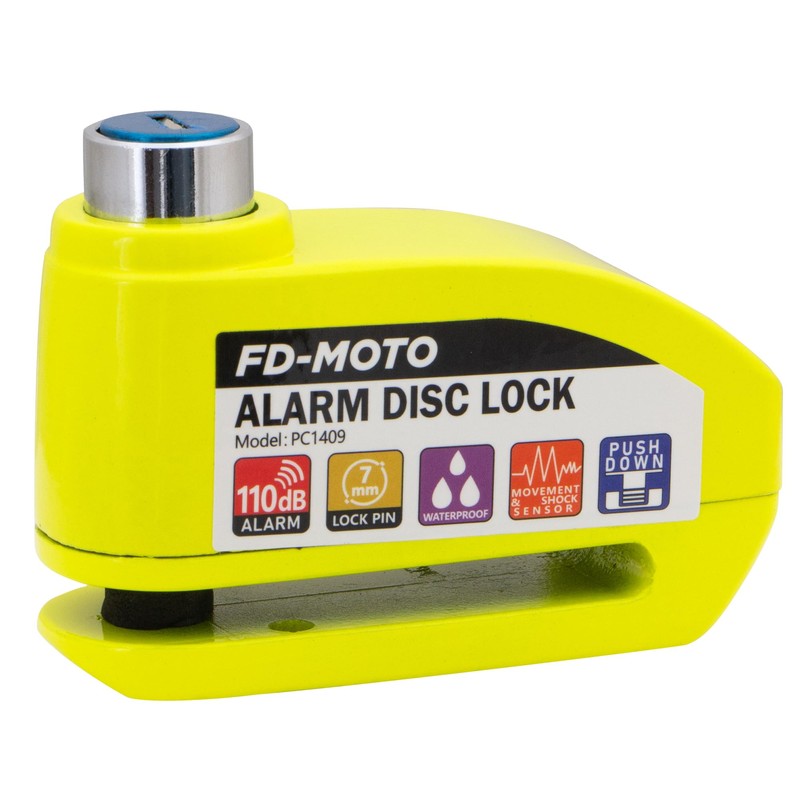 FD-MOTO Alarm Disc Lock & Reminder Cable Yellow Green