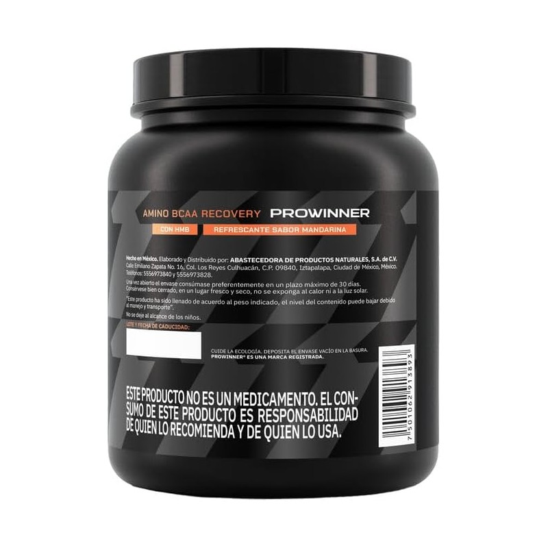 PROWINNER Amino BCAA Recovery Sabor Mandarina, Suplemento Alimenticio, Postworkout Vitamina