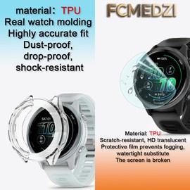 FCMEDZI Screen Protector Compatible for Garmin Forerunner 570 42mm, Case TPU Soft Frame Cover and TPU Screen Protective Film Not Tempered Glass (Pack of 4+2)