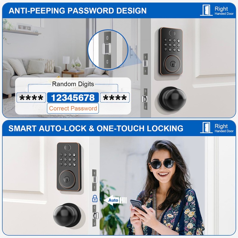 Fingerprint Door Lock Deadbolt with Handle Set – Smart Keyless