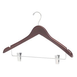 Whitmor Contoured Open Hook Wood Hangers with Clips, Mahogany Chrome, Set of 100