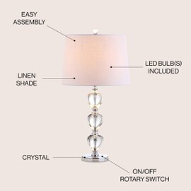 JONATHAN Y JYL2042A Cole 27" Crystal LED Table Lamp Traditional French Country Bedside Desk Nightstand Lamp for Bedroom Living Room Office College Bookcase LED Bulb Included, Clear
