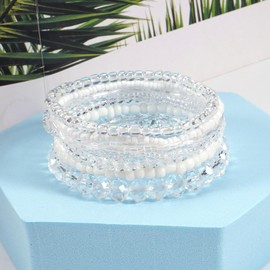 Bohemian Stackable Beaded Bracelets for Women Trendy Stretch Boho Multilayered Bracelet Pack Charm Transparent Bracelets for Friendship Jewelry Gifts