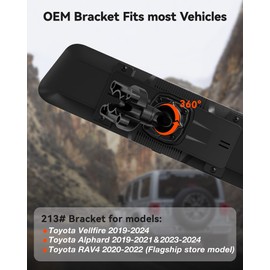 WOLFBOX Model 213 OEM Bracket Fit for 2019-2024 Toyota Vellfire, for USB C G840S/G840H/G850/G900/G900PRO/G850PRO Mirror Dash Cam