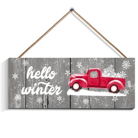 Hello Winter Wood Hanging Door Sign Welcome Christmas Holiday Snow Car Front Door Outdoor Decor Wooden Winter Accessories Decor, Holiday Decor, Christmas Decoration