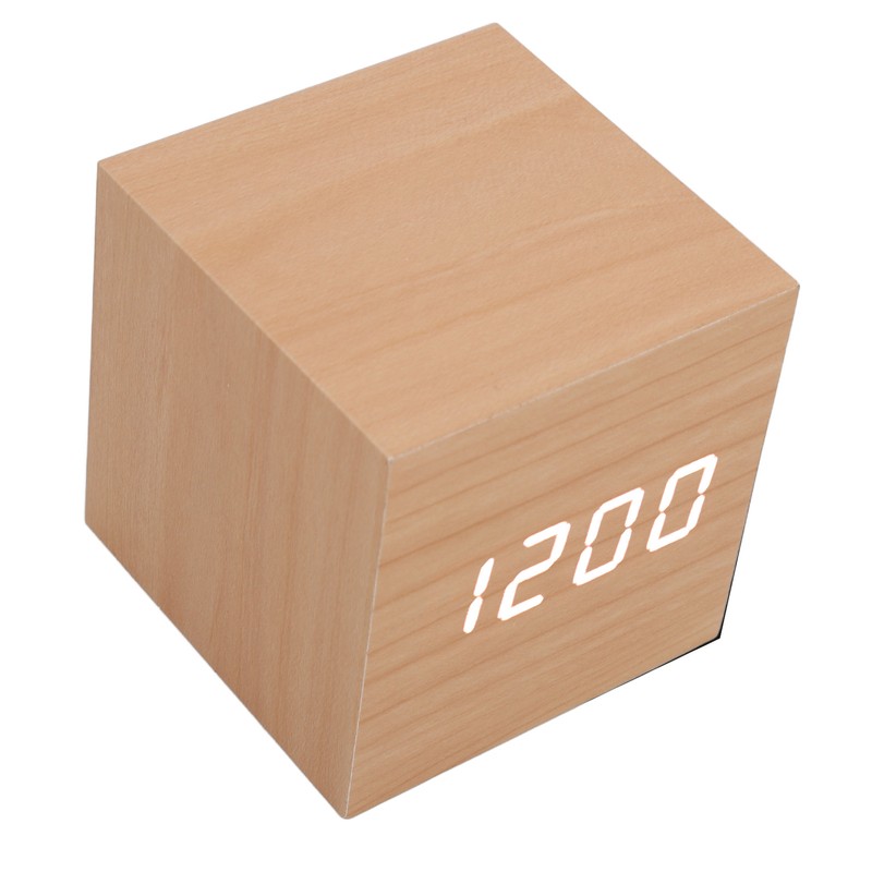 LED Wood Clock Multifunctional Large Display 3 Brightness Eye Protection