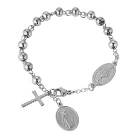 Hangbofeng Bracelets for Women and Men,Catholic Virgin Mary Cross Bracelet,Stainless Steels Bead Charm Link Chain Rosary Bracelets,Religious First Communion Confirmation Baptism Jewelry Gifts