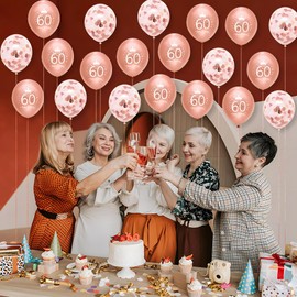 Womens 60th Birthday Balloons Rose Gold 60th Birthday Party Balloons for Women 20 Pack by Wonsta
