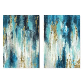 Blue And Gold Wall Decor Set Teal Abstract Painting Canvas Wall Art Decor Colorful Oil Painting Artwork Picture For Bedroom Living Room Bathroom Decorations Aesthetic(12x16x2)