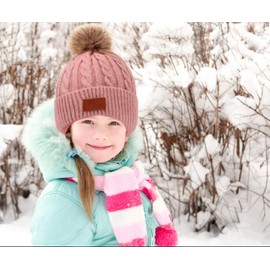 MAILEKT 3-in-1 Children's Winter Hat Scarf Gloves Set, pink