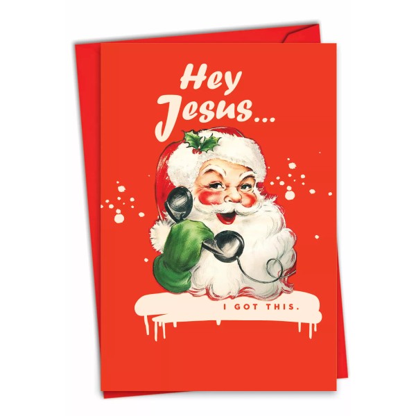 NobleWorks 1 Funny Christmas Card with Envelope - Hey Jesus