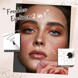 HOSAILY 2 in 1 Freckle Stamp Pen, Duel Ended Quick Dry Faux Freckles Liquid Eyeliner Pen, Natural Lifelike Soft Dot Long Lasting Fake Freckle Marker Pencil Face Concealer Sunkissed Makeup#04 Espresso