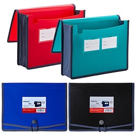 FANWU 4 Pack Plastic Expanding File Wallet Document Organizer with Elastic Cord & Button Closure, Letter Size, 3.5" Expansion, Poly A4 Expandable File Folder for School Office Home Organization