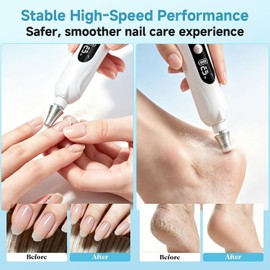 HSKAI Electric Nail File, Cordless Toe Nail Grinder for Thick Toenails & Callus, Rechargeable Nail Drill for Manicure and Pedicure with LCD & Lamp, Gifts for Women Men Seniors