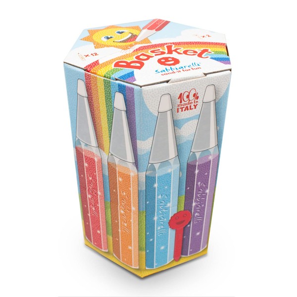 Sabbiarelli Sand-it For Fun - Ecological Box: Set of 12 Refillable Pens Made of Colourful Sand with 2 Scrapers Included, Multicolour