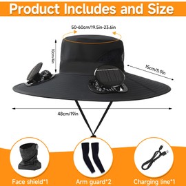 Caiyungui Hat with Fan Solar Power, 2025 Solar 2 Fans Hat for Men, Outdoor Summer UV Fishing Wide Brim Sun Hats for Adults (CA/US, Alpha, One Size, Black)